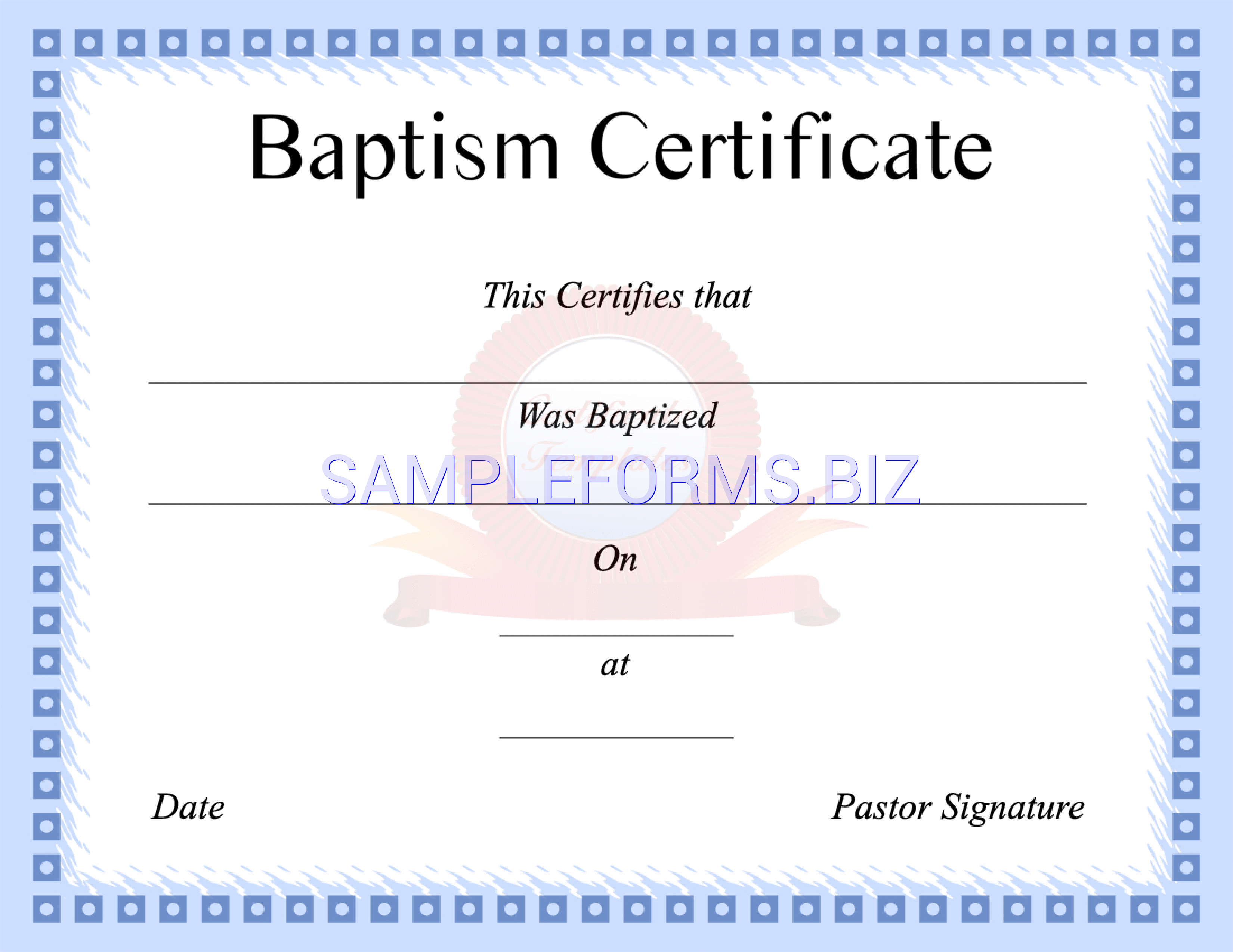 Preview free downloadable Baptism Certificate 1 in PDF (page 1)