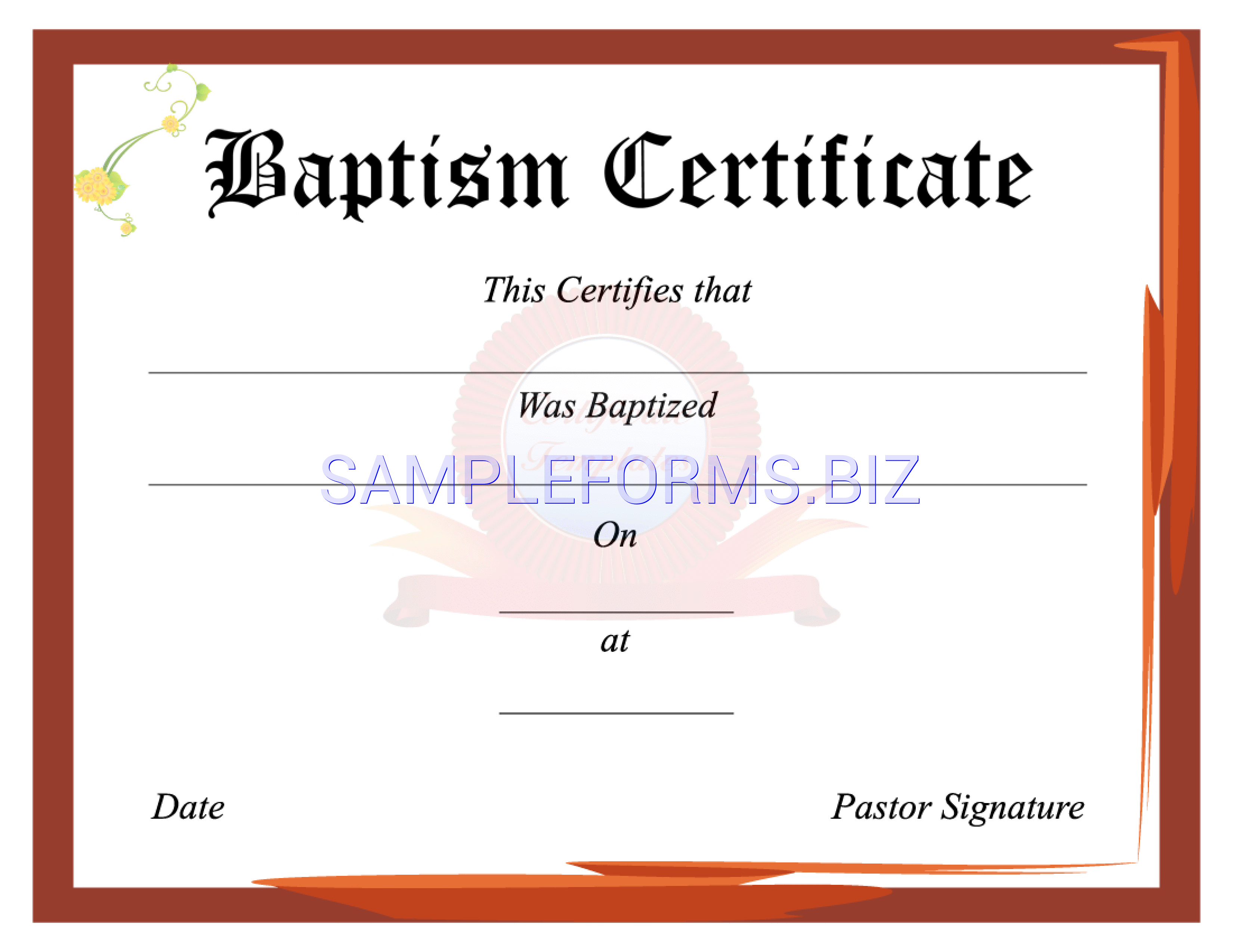Preview free downloadable Baptism Certificate 2 in PDF (page 1)