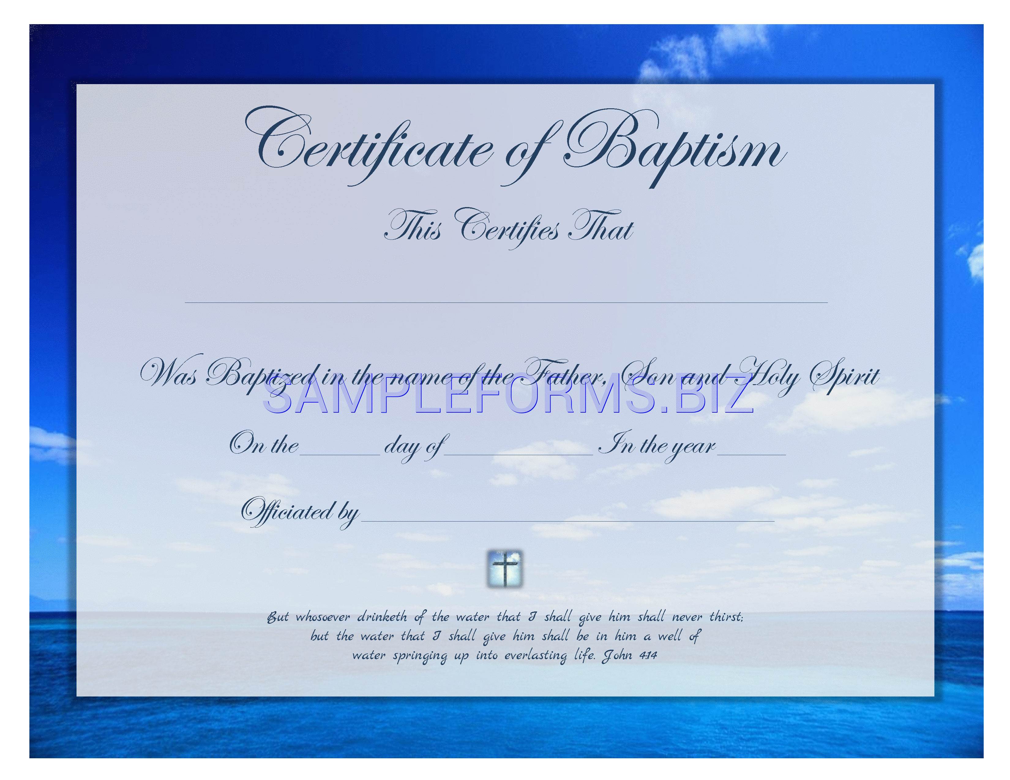 Preview free downloadable Certificate of Baptism in PDF (page 1)